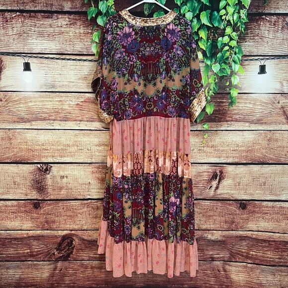 NWT Free People One Fine Day Maxi Duster Kimono Large Sheer Sequin Tiered Dress - Picture 7 of 8